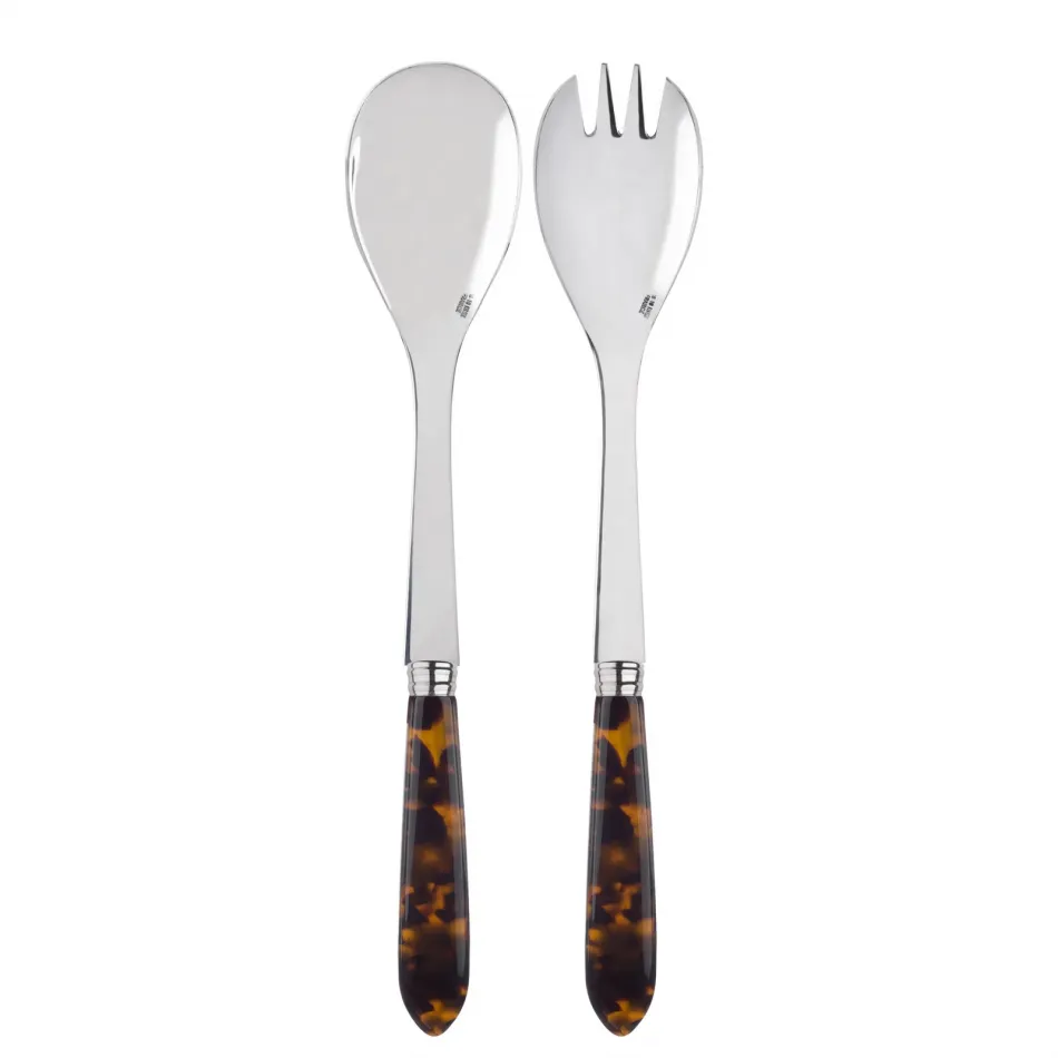 Faux Tortoise 2-Pc Salad Serving Set 10.25" (Fork, Spoon)