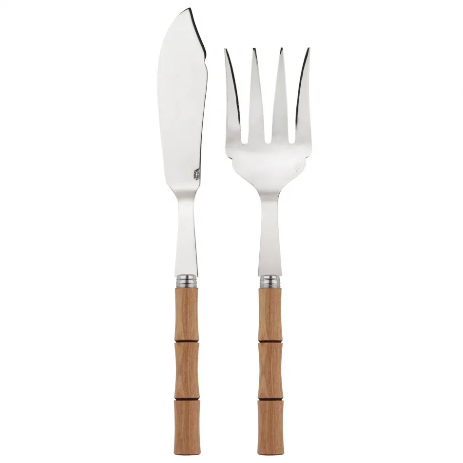 Bamboo Light Wood 2-Pc Fish Serving Set 11" (Knife, Fork)