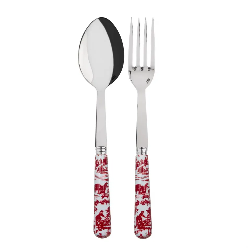 Toile De Jouy Red 2-Pc Serving Set 10.25" (Fork, Spoon)