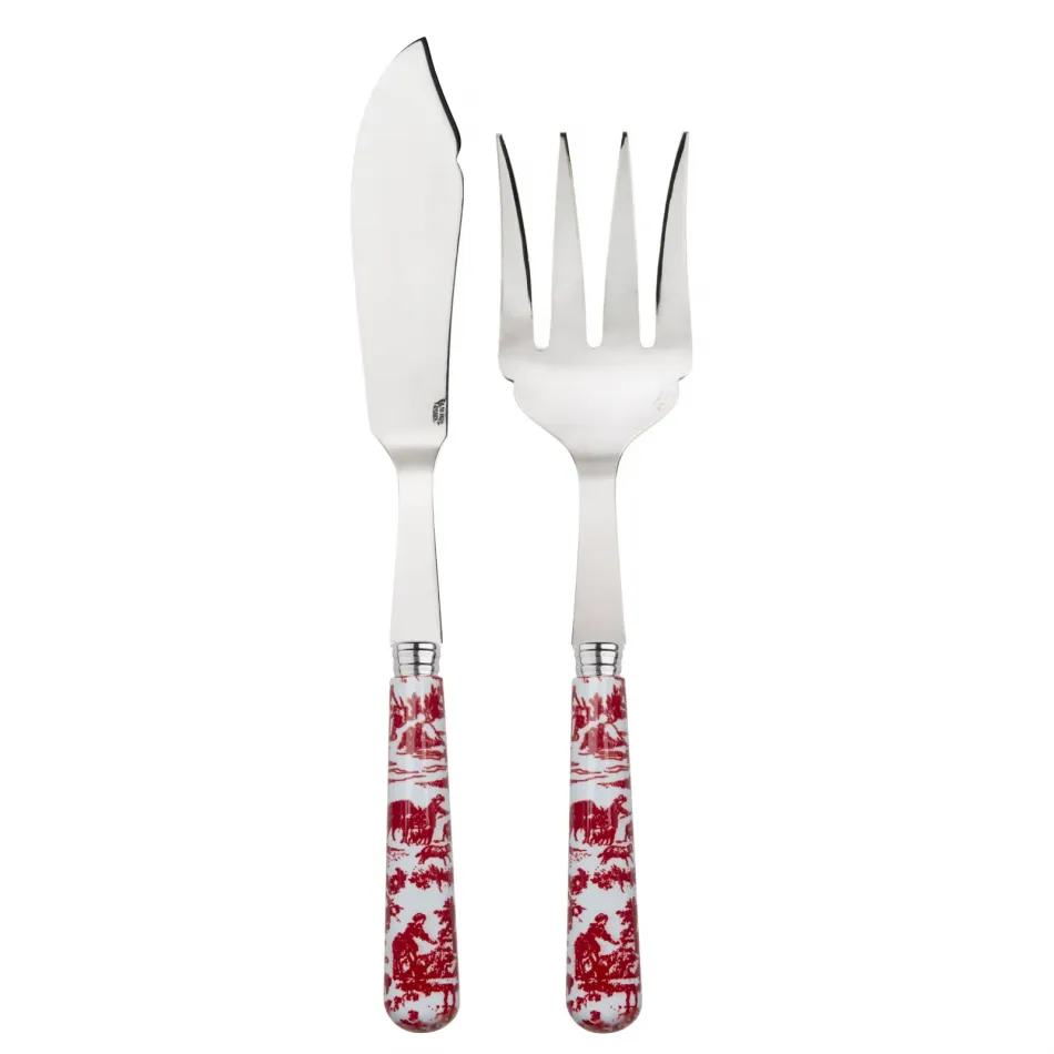 Toile De Jouy Red 2-Pc Fish Serving Set 11" (Knife, Fork)