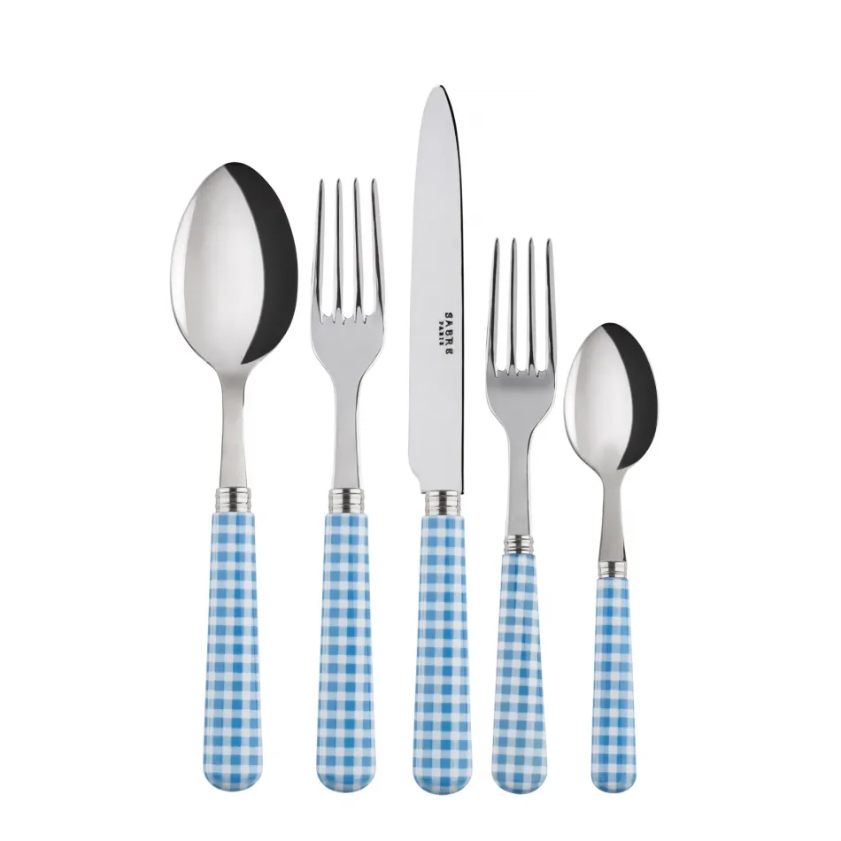 Gingham Light Blue 5-Pc Setting (Dinner Knife, Dinner Fork, Soup Spoon, Salad Fork, Teaspoon)