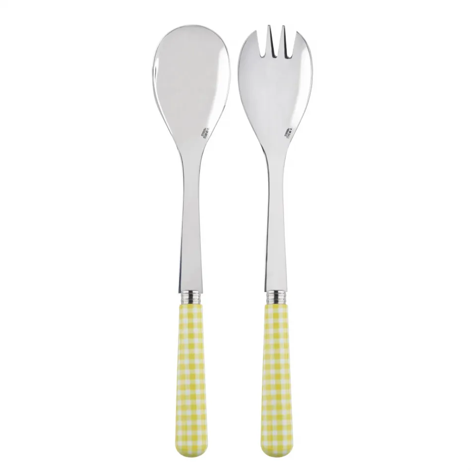 Gingham Yellow 2-Pc Salad Serving Set 10.25" (Fork, Spoon)