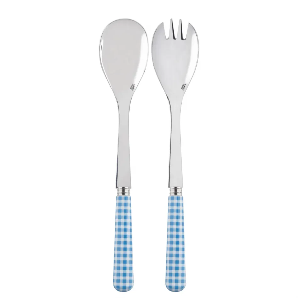 Gingham Light Blue 2-Pc Salad Serving Set 10.25" (Fork, Spoon)