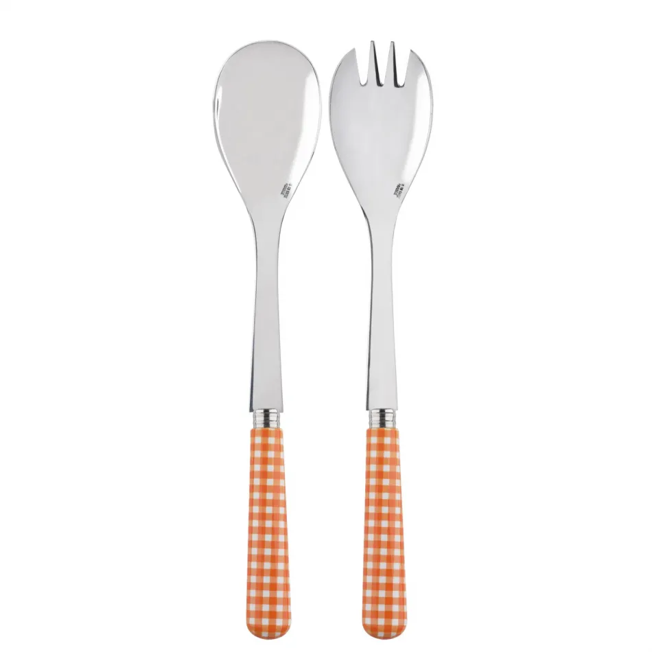 Gingham Orange 2-Pc Salad Serving Set 10.25" (Fork, Spoon)