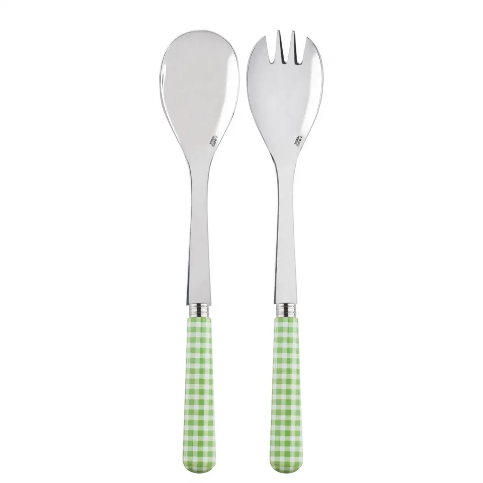 Gingham Garden Green 2-Pc Salad Serving Set 10.25" (Fork, Spoon)