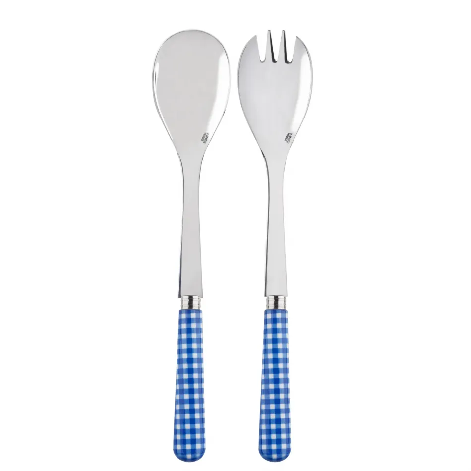 Gingham Lapis Blue 2-Pc Salad Serving Set 10.25" (Fork, Spoon)