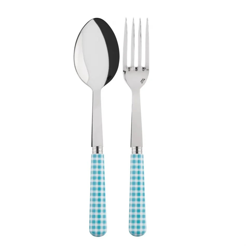 Gingham Turquoise 2-Pc Serving Set 10.25" (Fork, Spoon)