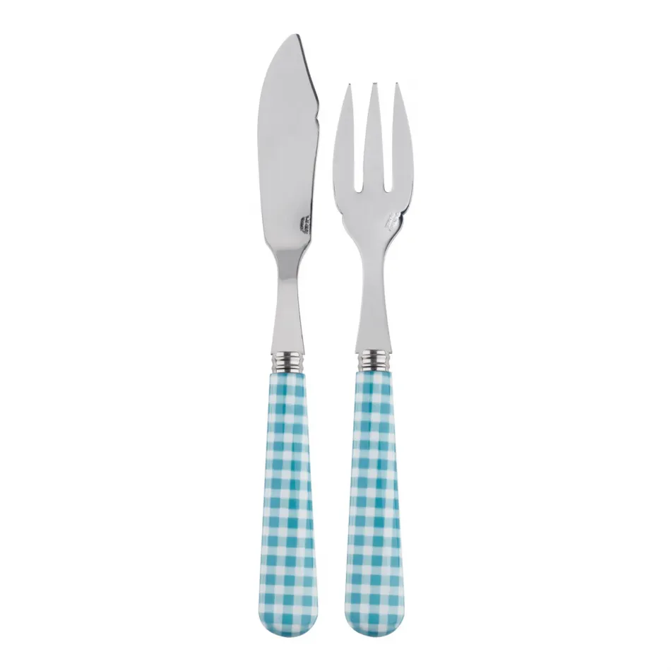 Gingham Turquoise Fish Set 8.25" (Knife, Fork)