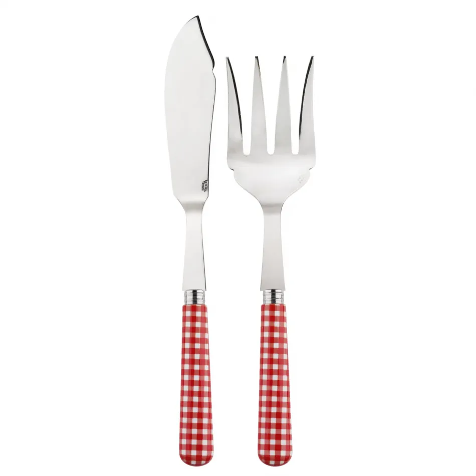 Gingham Red 2-Pc Fish Serving Set 11" (Knife, Fork)