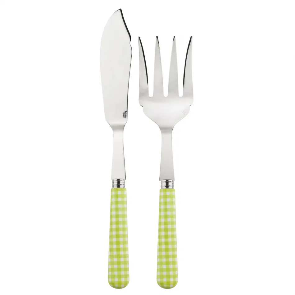 Gingham Lime 2-Pc Fish Serving Set 11" (Knife, Fork)