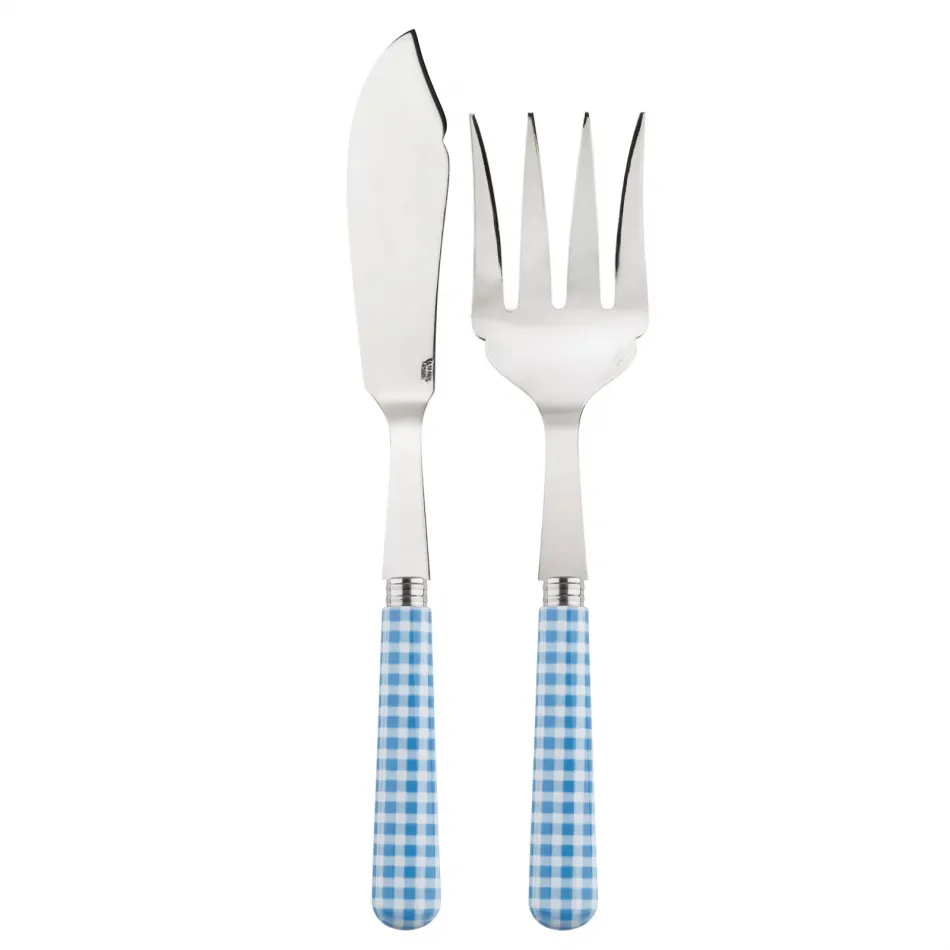 Gingham Light Blue 2-Pc Fish Serving Set 11" (Knife, Fork)