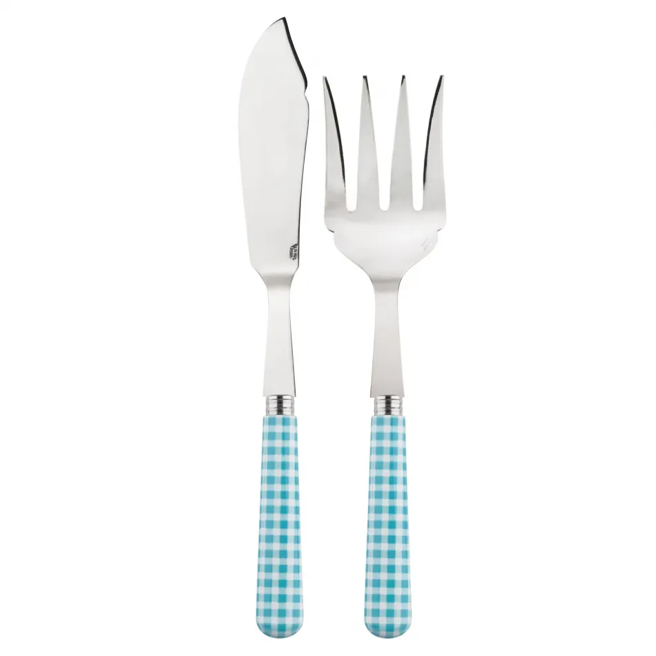 Gingham Turquoise 2-Pc Fish Serving Set 11" (Knife, Fork)