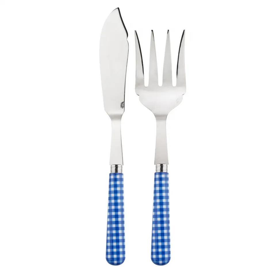 Gingham Lapis Blue 2-Pc Fish Serving Set 11" (Knife, Fork)