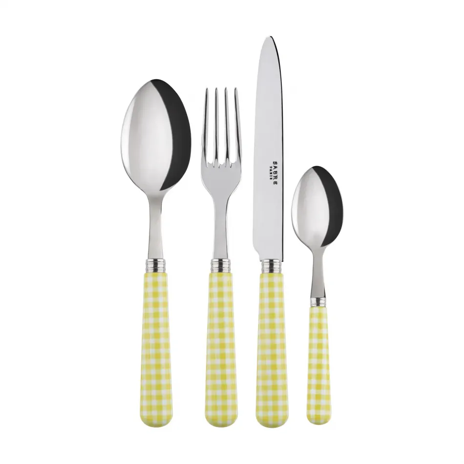 Gingham Yellow 4-Pc Setting (Dinner Knife, Dinner Fork, Soup Spoon, Teaspoon)