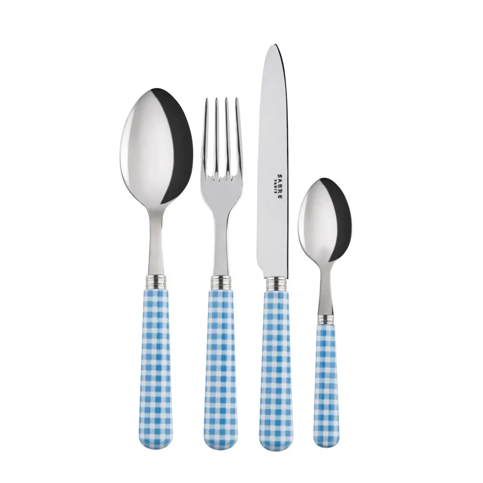 Gingham Light Blue 4-Pc Setting (Dinner Knife, Dinner Fork, Soup Spoon, Teaspoon)