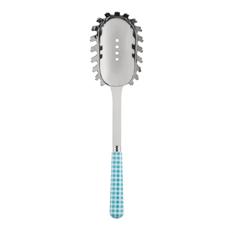 Gingham Turquoise Spaghetti Spoon 10.5"