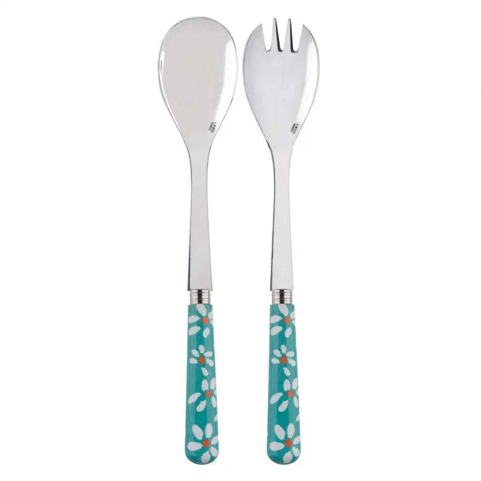 Daisy Turquoise 2-Pc Salad Serving Set 10.25" (Fork, Spoon)