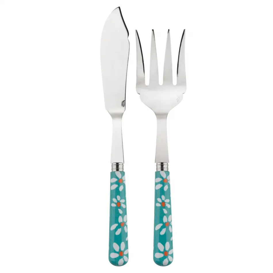 Daisy Turquoise 2-Pc Fish Serving Set 11" (Knife, Fork)