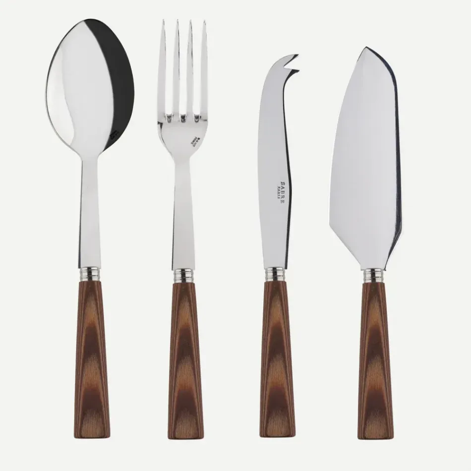 Nature Light Wood Set Of 4 Serving Pieces (Serving Spoon, Serving Fork, Cheese Knife Large, Tart Slicer)