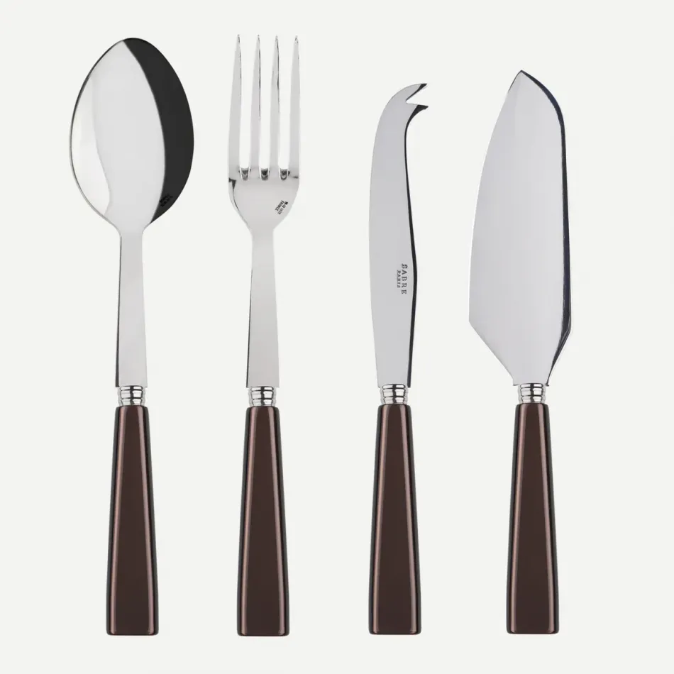 Icon Brown Set Of 4 Serving Pieces (Serving Spoon, Serving Fork, Cheese Knife Large, Tart Slicer)