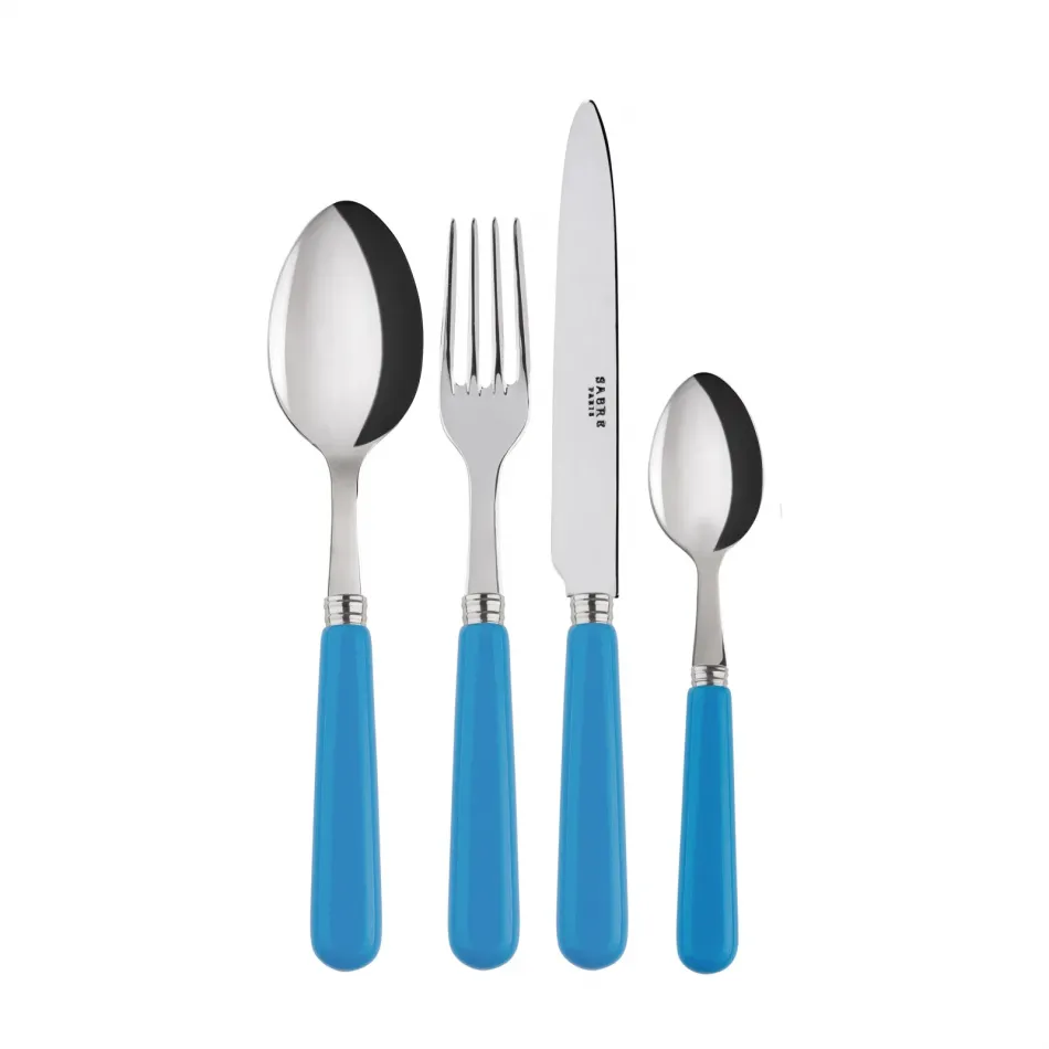 Basic Cerulean Blue 4-Pc Setting (Dinner Knife, Dinner Fork, Soup Spoon, Teaspoon)