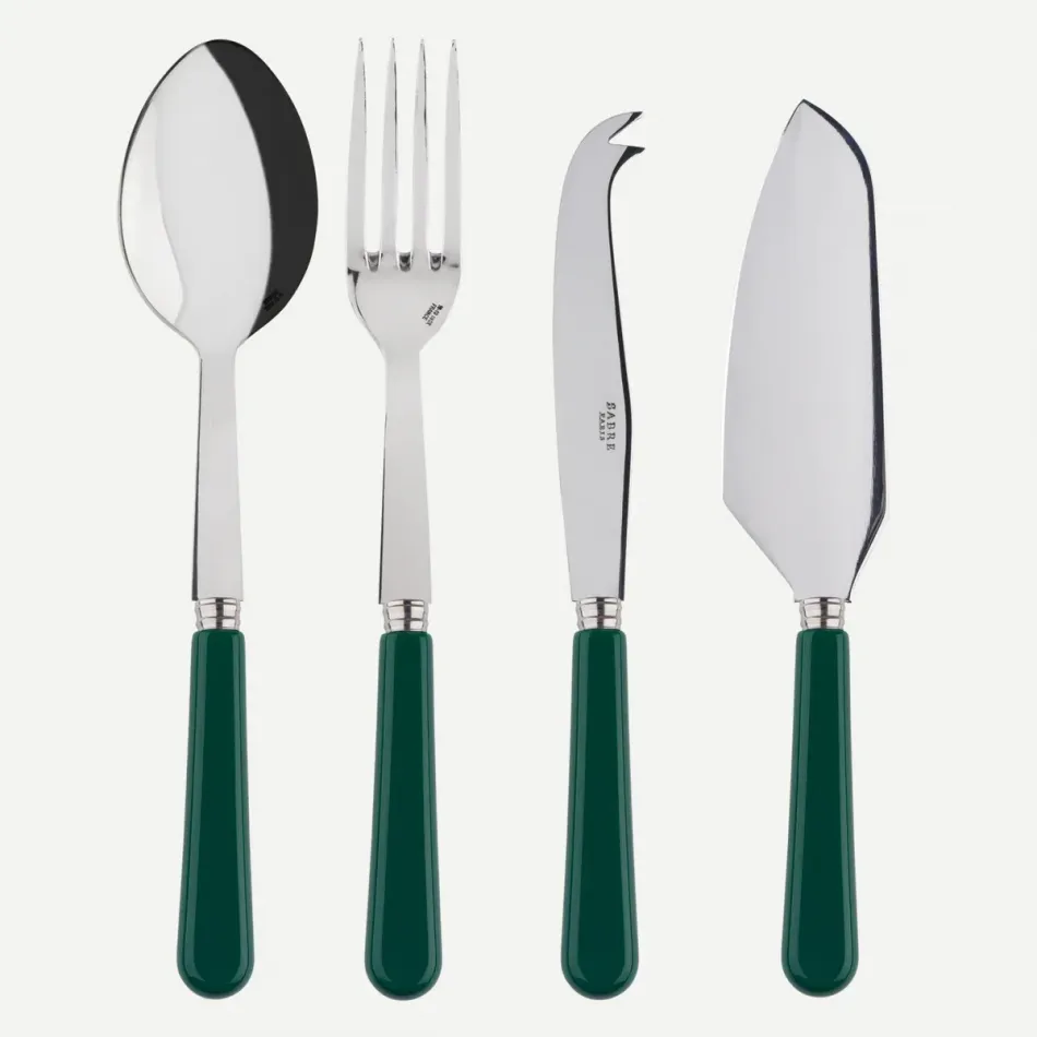 Basic Green Set Of 4 Serving Pieces (Serving Spoon, Serving Fork, Cheese Knife Large, Tart Slicer)