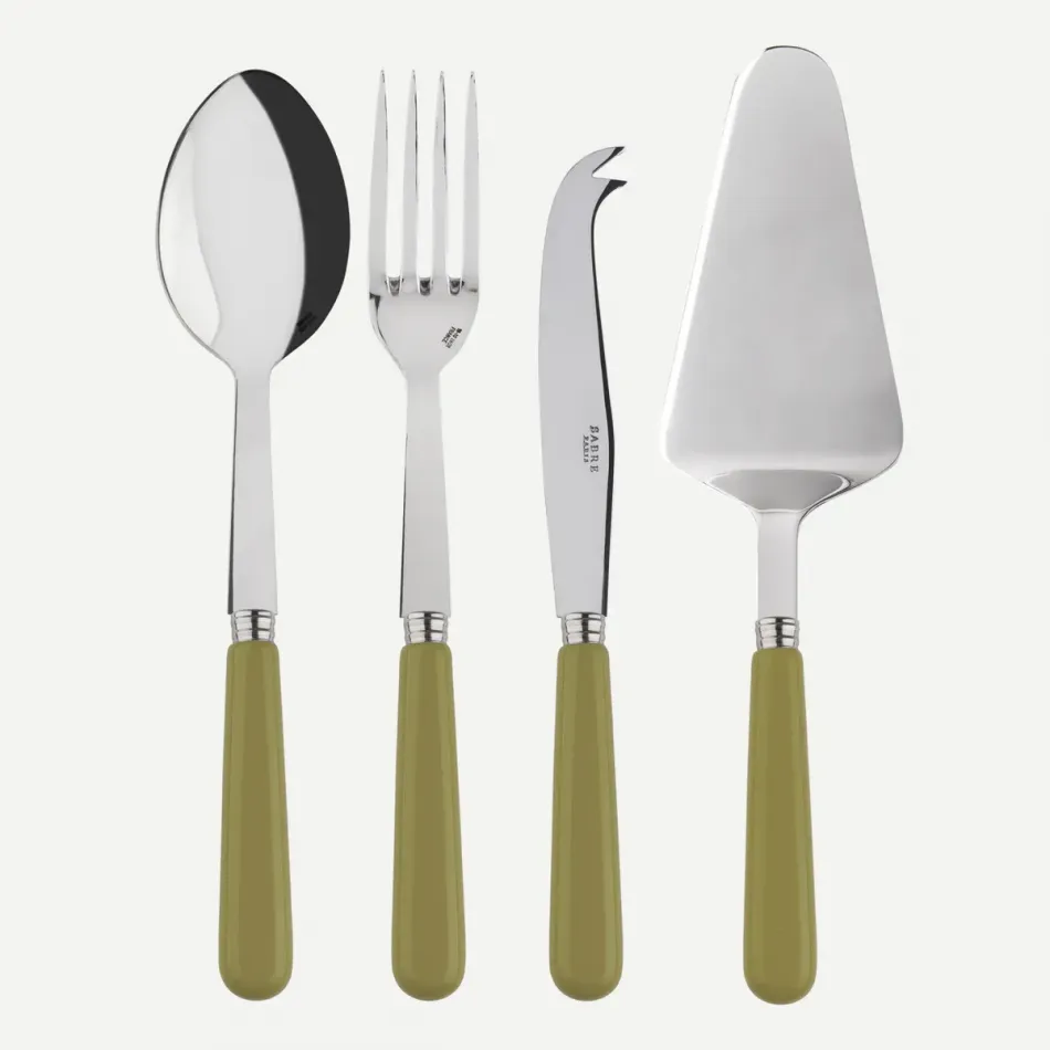 Basic Sage Green Set Of 4 Serving Pieces (Serving Spoon, Serving Fork, Cheese Knife Large, Tart Slicer)