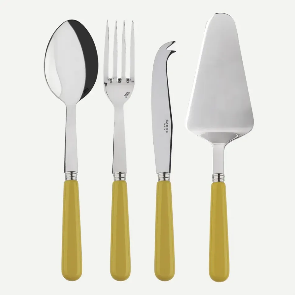 Basic Yellow Corn Set Of 4 Serving Pieces (Serving Spoon, Serving Fork, Cheese Knife Large, Tart Slicer)