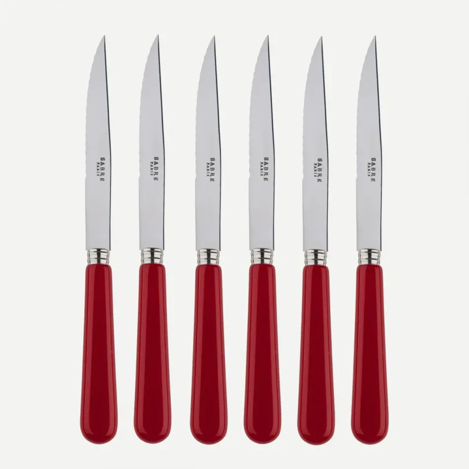 Pop Unis Burgundy Set Of 6 Steak Knives