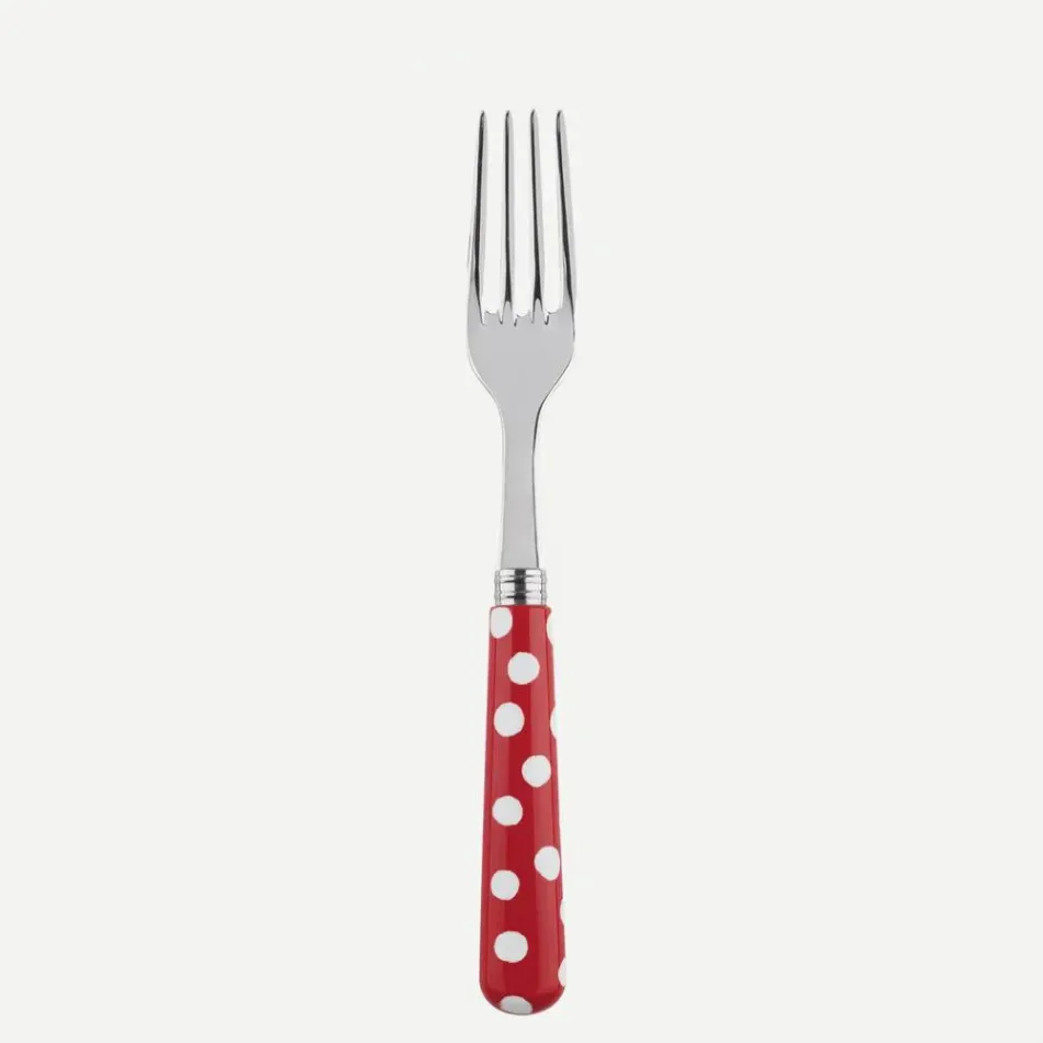 White Dots Red Dinner Fork 8.5"