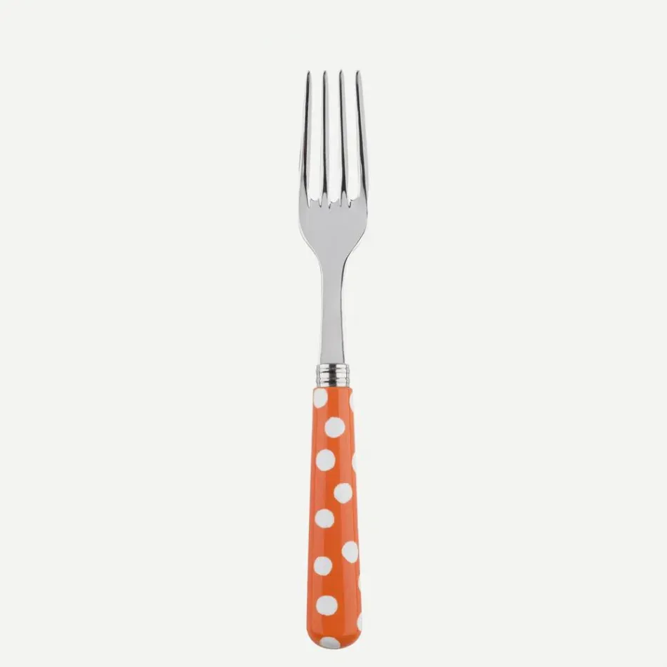 White Dots Orange Dinner Fork 8.5"