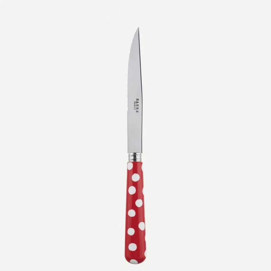 White Dots Red Steak Knife 9"