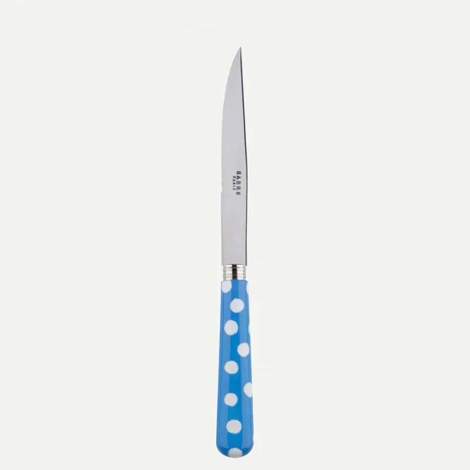 White Dots Light Blue Steak Knife 9"