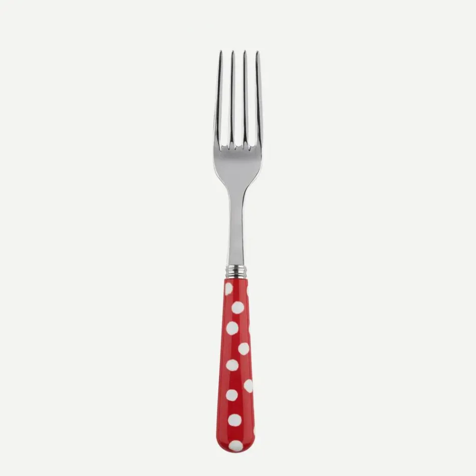 White Dots Red Salad Fork 7.5"