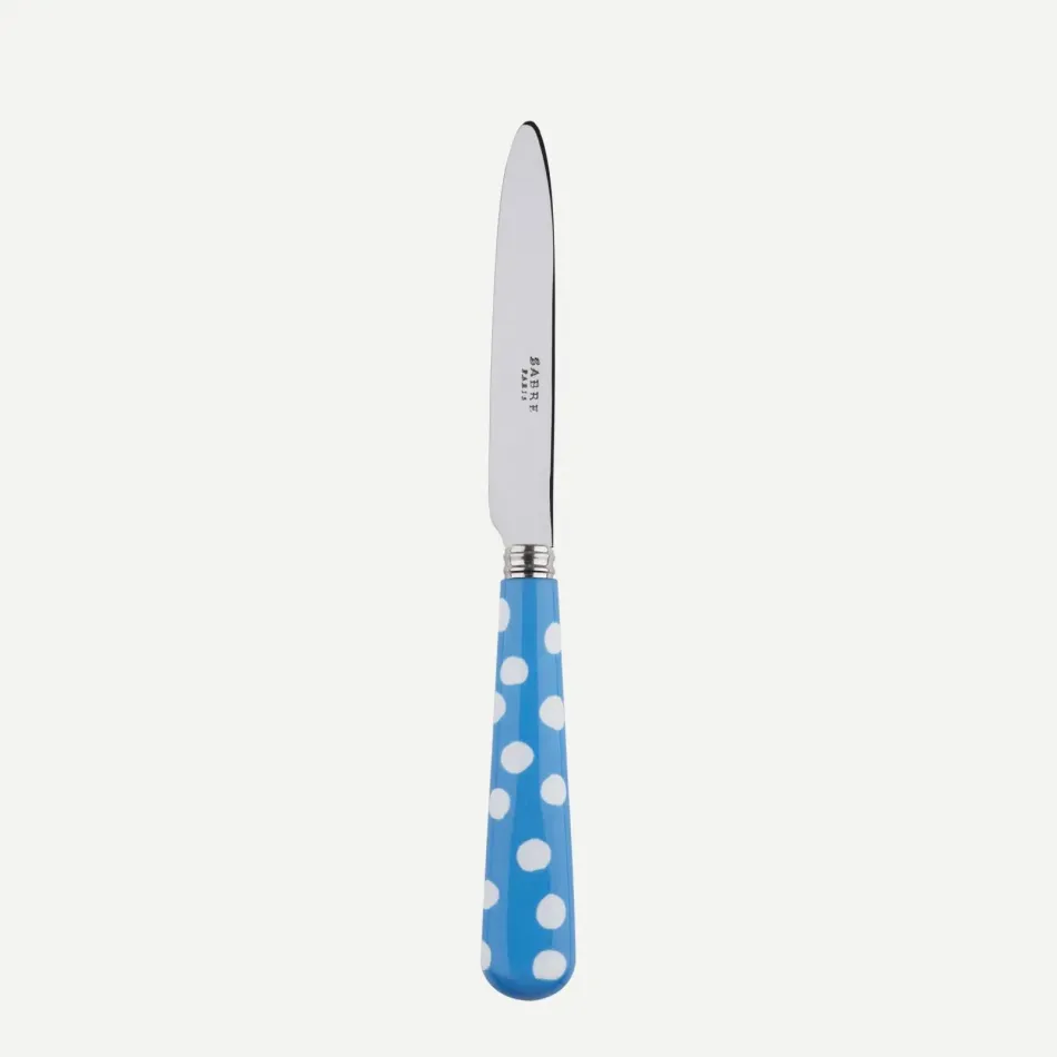 White Dots Light Blue Dessert Knife 8"