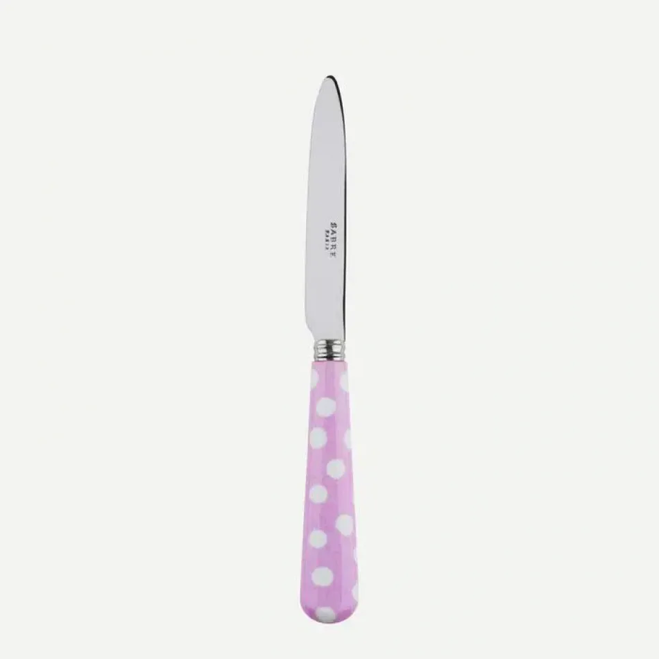 White Dots Pink Dessert Knife 8"