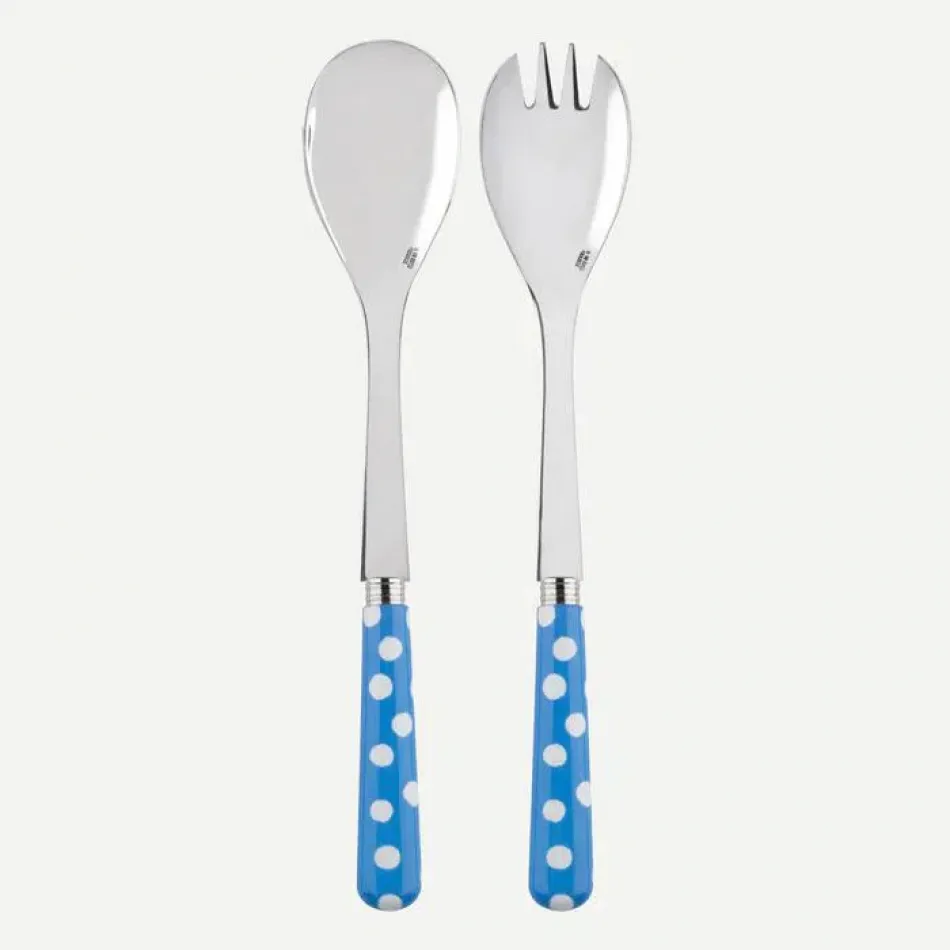 White Dots Light Blue 2-Pc Salad Serving Set 10.25" (Fork, Spoon)