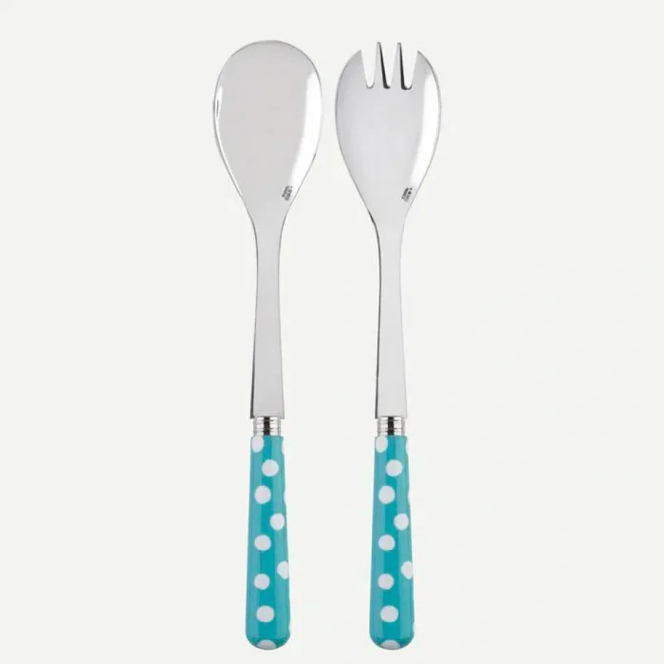 White Dots Turquoise 2-Pc Salad Serving Set 10.25" (Fork, Spoon)