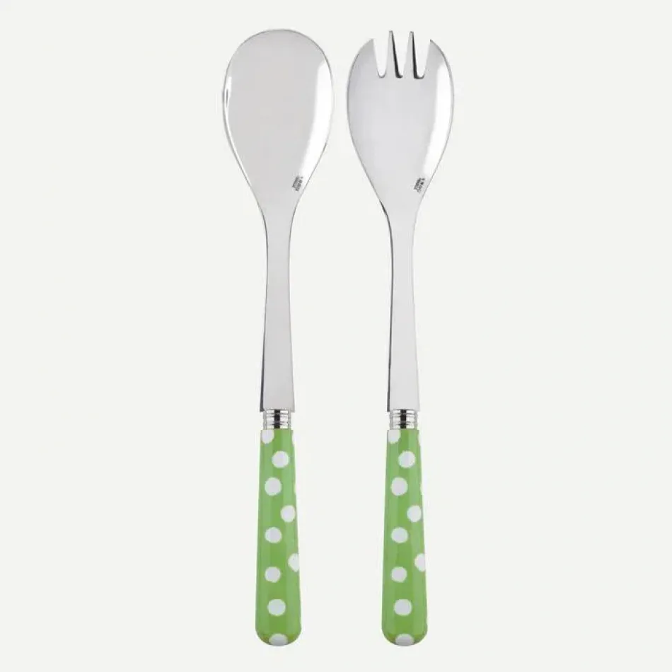 White Dots Garden Green 2-Pc Salad Serving Set 10.25" (Fork, Spoon)