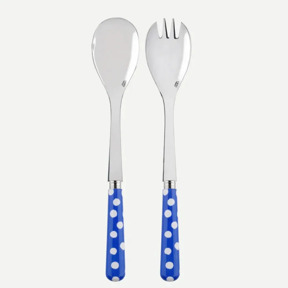 White Dots Lapis Blue Salad Serving Set 10.25" (Serving Fork, Serving Spoon)