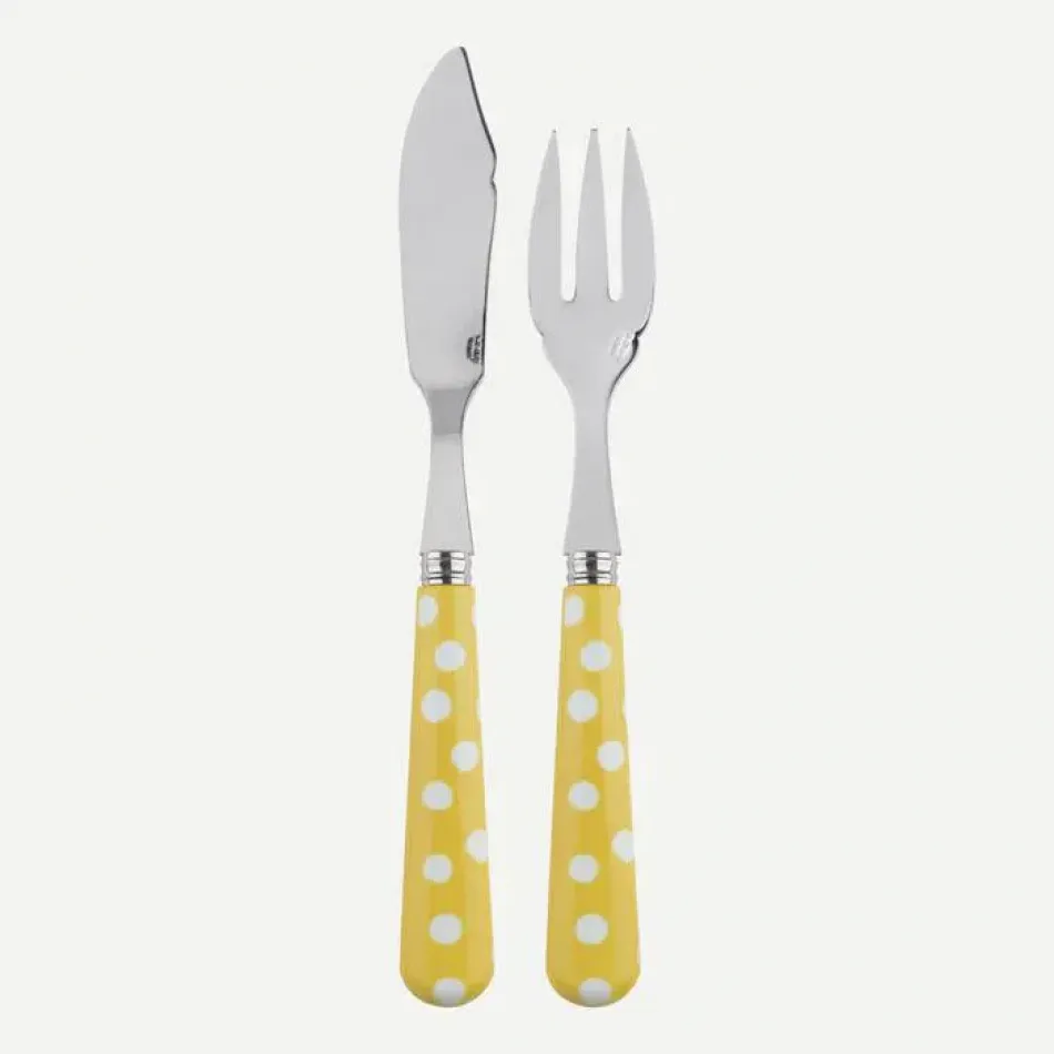 White Dots Yellow Fish Set 8.25" (Knife, Fork)