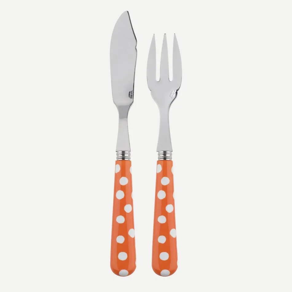 White Dots Orange Fish Set 8.25" (Knife, Fork)