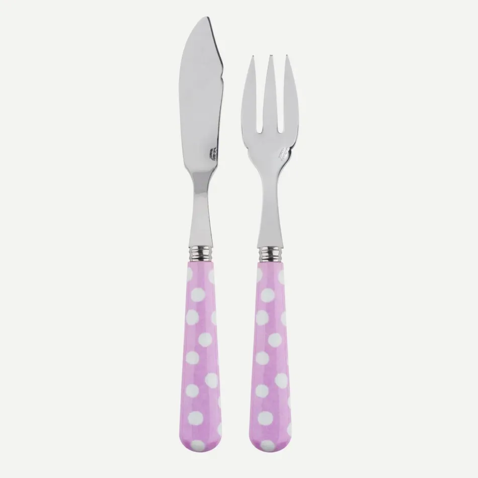White Dots Pink Fish Set 8.25" (Knife, Fork)