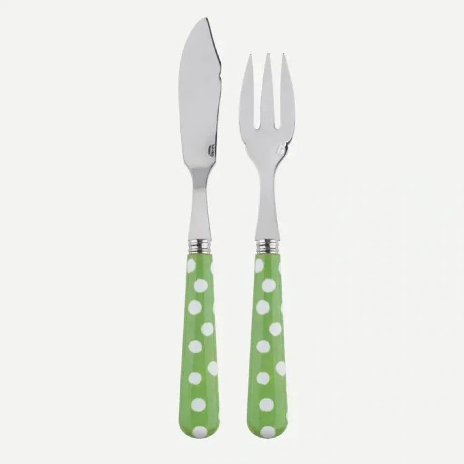 White Dots Garden Green Fish Set 8.25" (Knife, Fork)