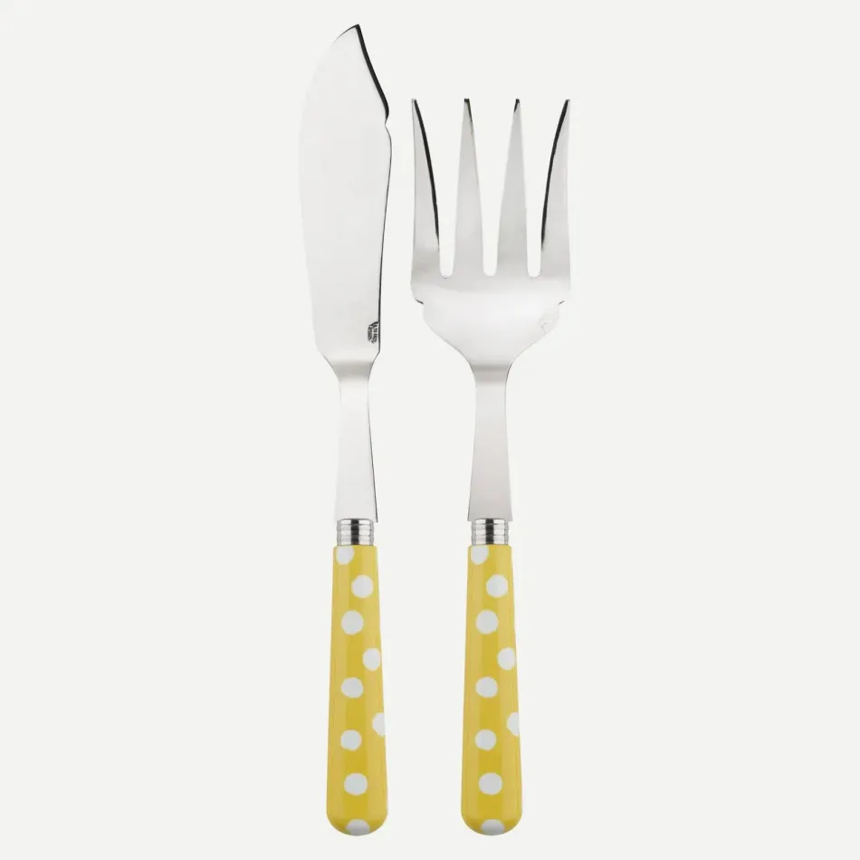 White Dots Yellow 2-Pc Fish Serving Set 11" (Knife, Fork)