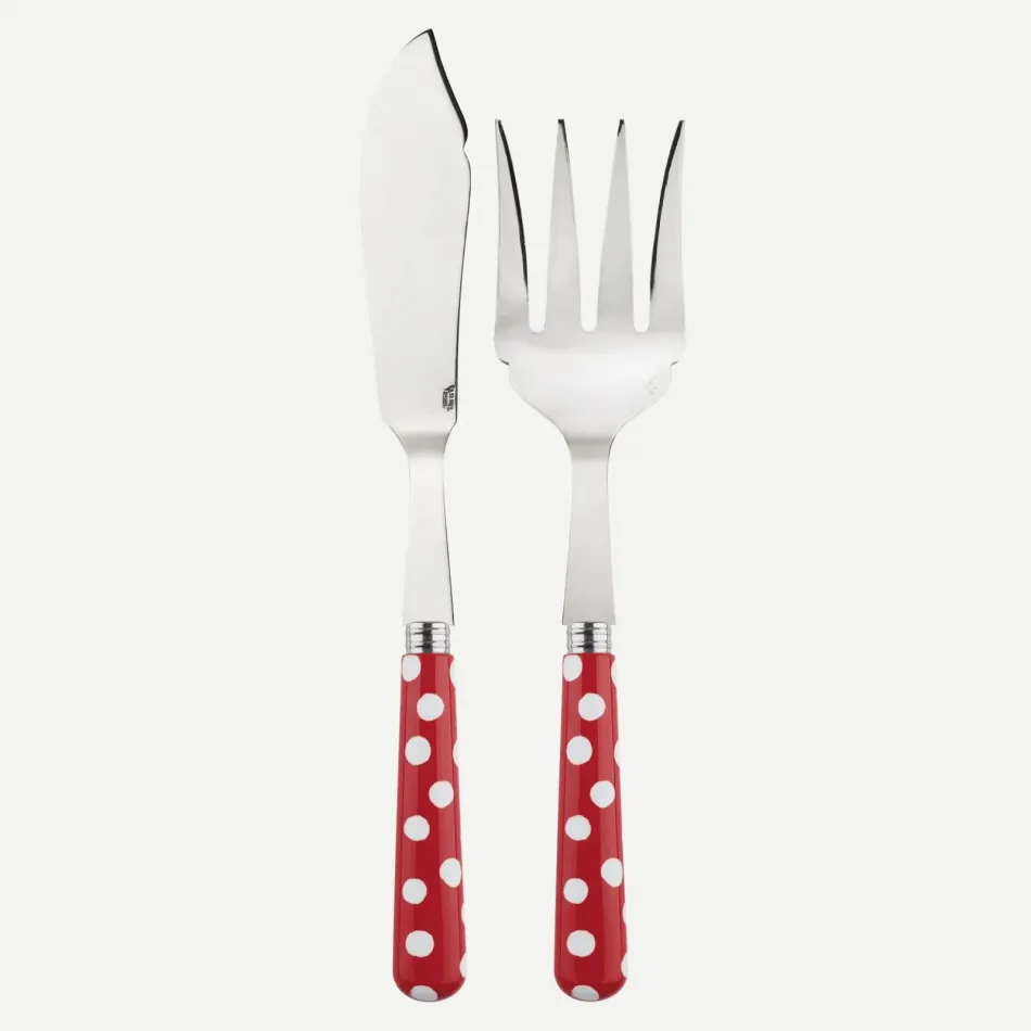 White Dots Red 2-Pc Fish Serving Set 11" (Knife, Fork)