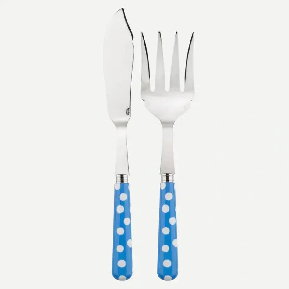 White Dots Light Blue 2-Pc Fish Serving Set 11" (Knife, Fork)