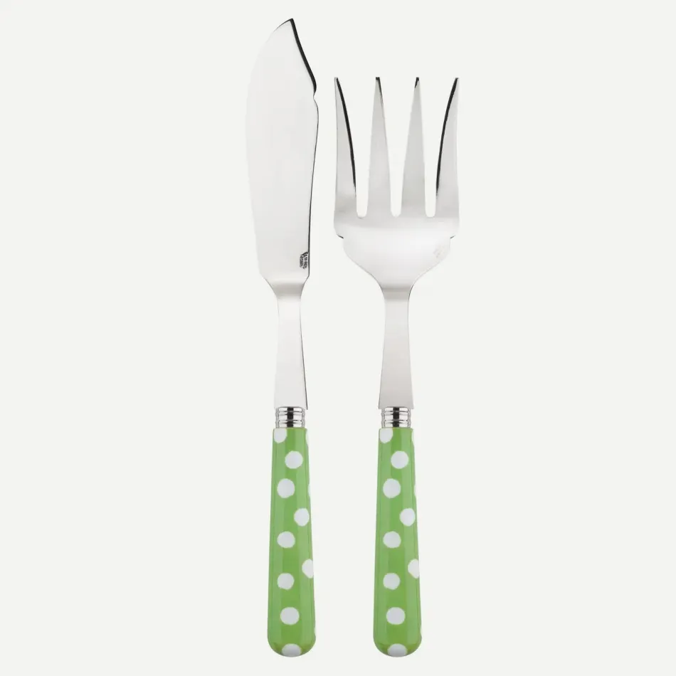 White Dots Garden Green 2-Pc Fish Serving Set 11" (Knife, Fork)