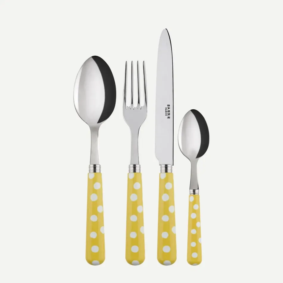 White Dots Yellow 4-Pc Setting (Dinner Knife, Dinner Fork, Soup Spoon, Teaspoon)