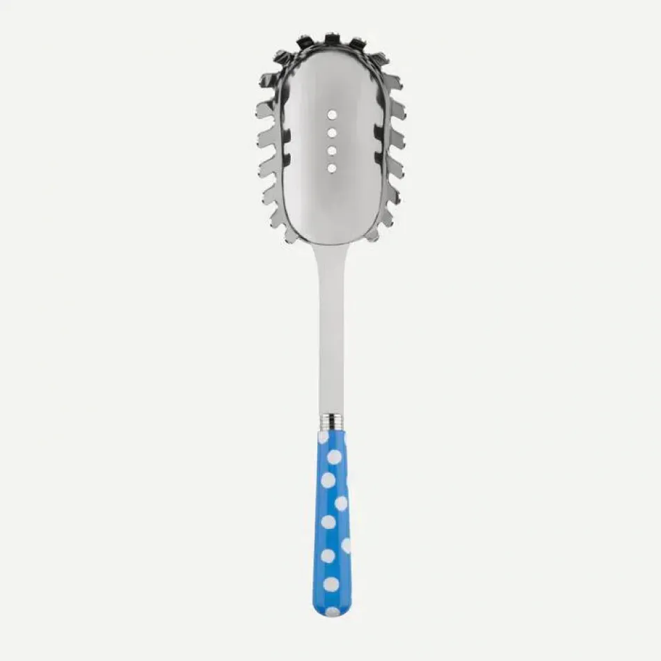 White Dots Light Blue Spaghetti Spoon 10.5"